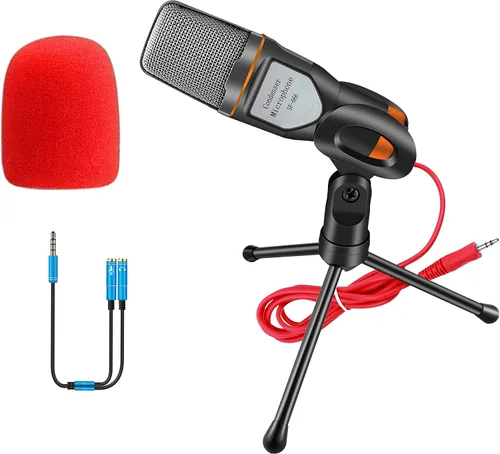 Miniatura 2 de Microfono para computadora, microfono de condensador, micrófono omnidireccional de 3.5 mm enchufar y reproducir con soporte de escritorio