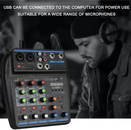 Miniatura 4 de Mezclador de audio para DJ, mezcladores de DJ, tablero de sonido de 4 canales con Bluetooth, tablero mezclador de sonido XLR/interfaz de 1/4