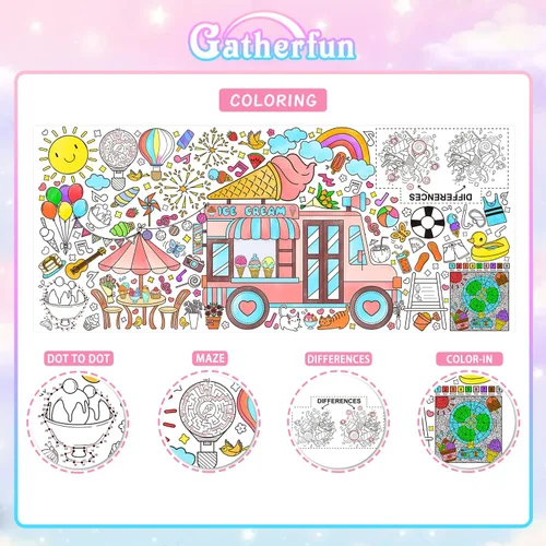 Miniatura 2 de Gatherfun Póster Gigante para Colorear para Pared de Aula - Versátil 31.5 x 72 Pulgadas Póster de Actividad de VERANO/Cubierta de Mesa, Fiestas