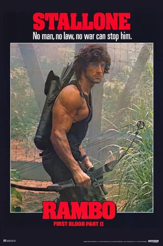 Rambo laminado First Blood Part 2 II Arco alternativo retro vintage de los años 80 decoración de cine Memorabilia película de acción, colección de