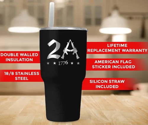 Miniatura 7 de 2A 2nd Amendment - Vaso patriótico de 30 onzas, taza de viaje con bandera estadounidense, taza de viaje para café patriótico, vaso de 30 onzas