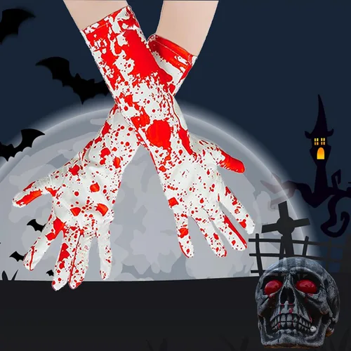 Miniatura 4 de Famiredo Calcetines altos y guantes para disfraz de Halloween, 1 par de guantes manchados de sangre y 1 par de calcetines manchados de sangre