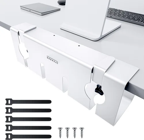 Miniatura 14 de NODOCA Bandeja de gestión de cables para debajo del escritorio sin perforación, gestión de cables de 14'', abrazadera sin perforaciones, bandeja