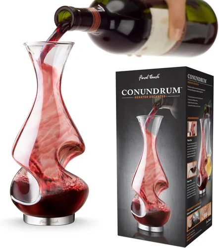 Miniatura 13 de Final Touch L'Grand Conundrum Aerator Decantador de Vino Botella Completa - 25.4 Oz. Vidrio de Cristal Transparente de Calidad Soplado a Mano