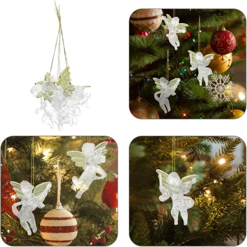 Miniatura 9 de PRETYZOOM Colgante de ángel transparente para árbol de Navidad con alas de ángel doradas, decoración navideña para el hogar y fiesta