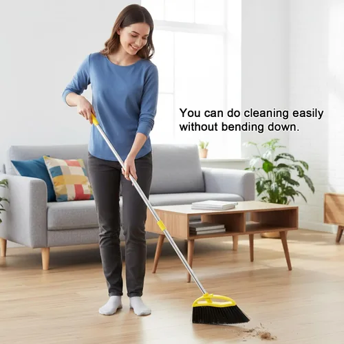 Miniatura 4 de Escoba de cerdas suaves para interiores, escoba angular con mango largo, escobas de barrido suave para pisos, escoba de cocina
