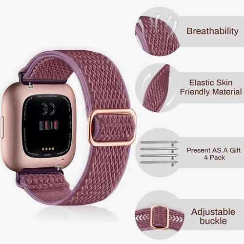 Miniatura 4 de Pack de 6 bandas de nailon compatibles con Fitbit Versa, banda de reemplazo suave, elástica, ajustable y elegante, adecuada para hombres y mujeres
