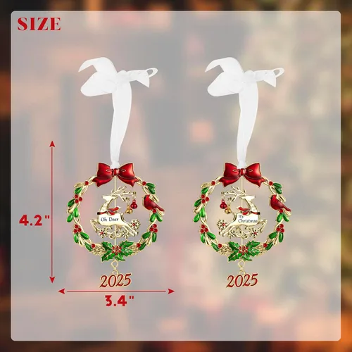 Miniatura 3 de Adorno para árbol de Navidad de metal plateado colgante, diseño giratorio, encanto decorativo festivo, regalo conmemorativo (2025 Ciervo y Dorado)