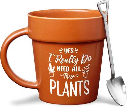 Miniatura 8 de VELENTI Taza de Café Jardinero de Regalo - Divertido Vaso con Maceta y Cucharón - Tazas de Café Geniales para Hombres, Mujeres - Taza