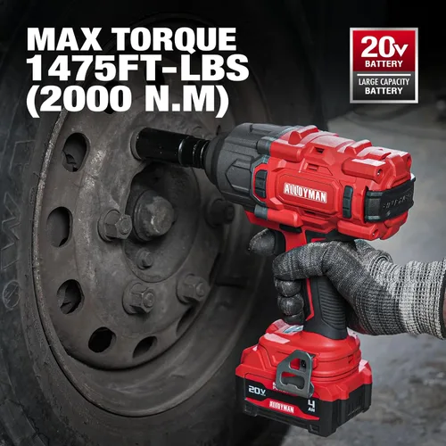 Miniatura 2 de Alloyman Llave de impacto inalámbrica, 1475 pies-libra (2000 N.m) 1/2 de alto par sin escobillas, controlador de impacto de 20 V, batería de 2*4000