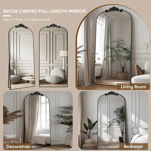 Miniatura 6 de Antok - Espejo arqueado de longitud completa, espejo de piso, 71 x 28 pulgadas con tallado, espejos de cuerpo completo para decoración del hogar
