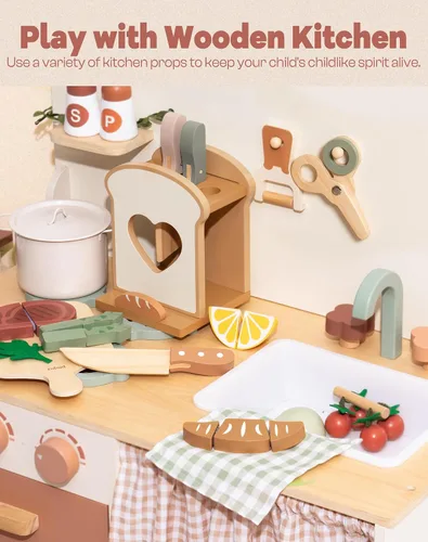 Miniatura 9 de ROBUD Juego de 16 cuchillos de cocina para niños, juego de cocina de madera, inspirados en Montessori, juguetes de cocina para niños pequeños