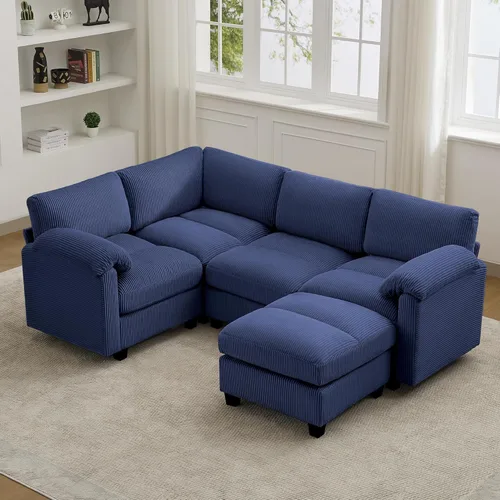 Miniatura 42 de Sofá biplaza modular de 61 pulgadas, asiento extra profundo para sala de estar, sofá de pana profundo con almohadas para reposabrazos, cosido