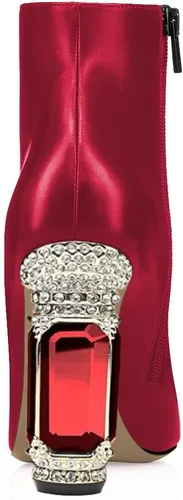 Miniatura 69 de FSJ Botas de tacón alto con punta puntiaguda para mujer, con tacón alto, con cremallera lateral brillante, estilo casual, para uso diario, zapatos