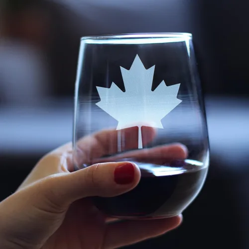 Miniatura 3 de Bevvee Copa de vino sin tallo de hoja de arce de Canadá, regalos y decoración de la bandera canadiense para mujeres y hombres, vasos grandes de 17