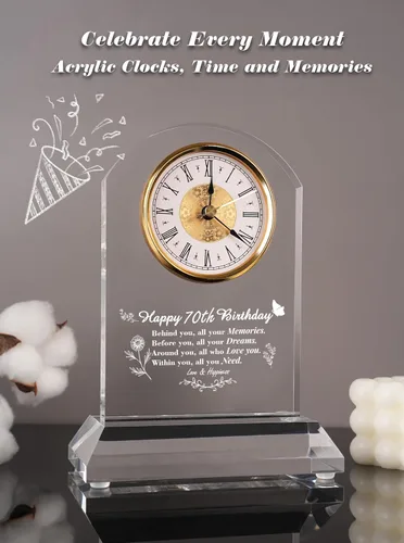 Miniatura 6 de DEEWISH Reloj de escritorio de cuarzo para regalo de 70 cumpleaños, elegante decoración de bendición para el hogar para padres, abuelos, amigos