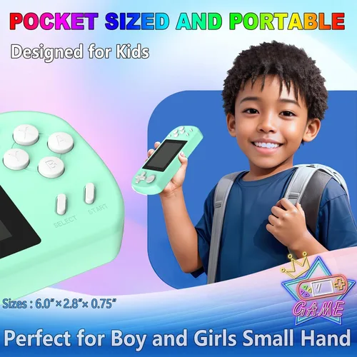 Miniatura 4 de Juegos de Mano para Niños con 218 Juegos de Video Integrados, Juguetes de Viaje Portátiles para Niños de 4 a 13 Años con Batería Recargable, Cian