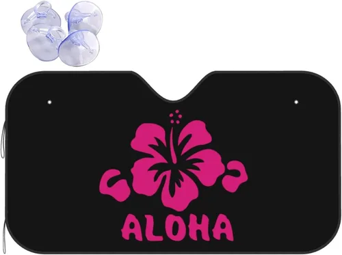 Aloha Flower - Parasol hawaiano con flores para parabrisas de coche, SUV y camión, plegable, reflector de rayos UV, parasol para ventana delantera,