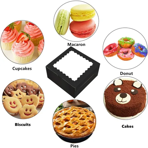Miniatura 3 de 10 cajas para pasteles de 10 pulgadas con tablas para pasteles y cinta negra, cajas de panadería con ventana de 10 x 10 x 5 pulgadas, recipientes