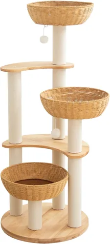Miniatura 21 de Wood Cat Tree for Large Cats, 50'' Modern Indoor Cat Tower with Basket Beds, Cat Condo & Clear Hammock, Multi-Level Wooden Cat Furniture for Home