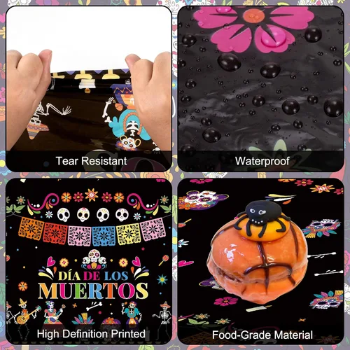 Miniatura 5 de 2 Piezas Mantel del Día de los Muertos - Mantel de Plástico Dia De Los Muertos, Mantel Desechable con Calavera de Azúcar Floral Cubierta de Mesa