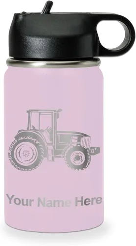 Miniatura 20 de LaserGram Botella de agua personalizada, tractor agrícola, acero inoxidable de doble pared aislada al vacío con popote superior, regalo grabado