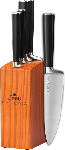 Ginsu Chikara Series - Juego de cuchillos japoneses forjados de 5 piezas, color negro, juego de cubiertos de primera calidad con cuchillos de cocina