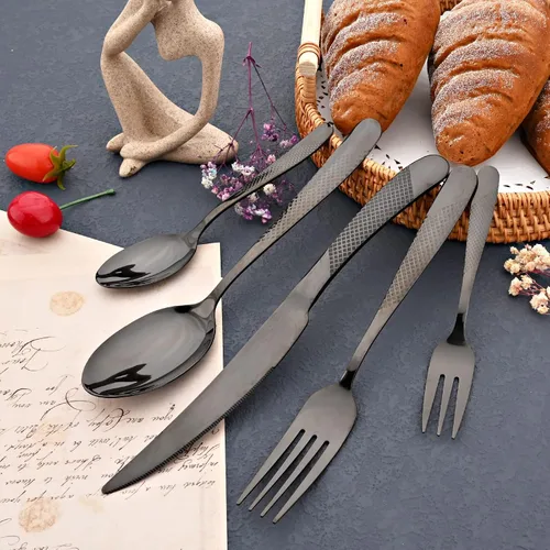 Miniatura 4 de JASHII Juego de cubiertos modernos de acero inoxidable martillado de 20 piezas, multiusos, para el hogar, cocina, restaurante, servicio de vajilla