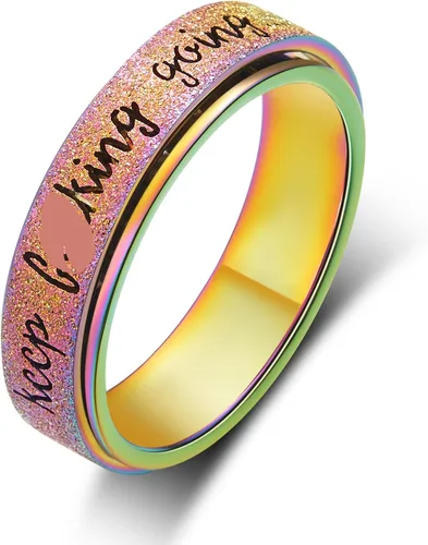 Miniatura 9 de Fidget Ring Women for Anxiety Rings:Personalized Inspirational Mantra Stainless Steel Silver Black Rainbow Rose Gold Spinning Ring for Men Women