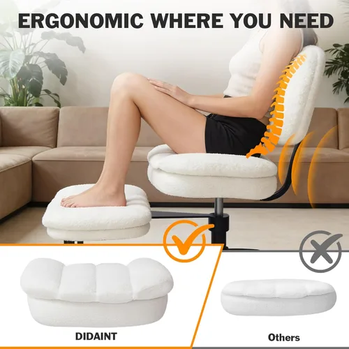 Miniatura 5 de Silla cruzada con reposapiés, silla de oficina giratoria de piel de oveja sintética de 360°, asiento extra ancho con comodidad similar al sofá, Lana