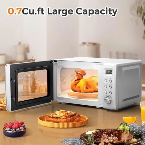 Miniatura 6 de LDAILY Horno de microondas pequeño retro de 0.7 pies cúbicos, microondas compacto de encimera de 700W con 5 niveles de potencia, menús de cocción