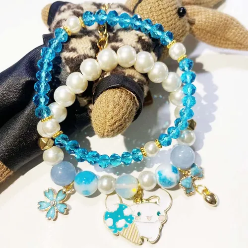Miniatura 3 de Pulsera de cristal Kawaii con cuentas elásticas de dibujos animados, conjunto de pulseras a juego de pulseras de cuentas de cristal azul, rosa