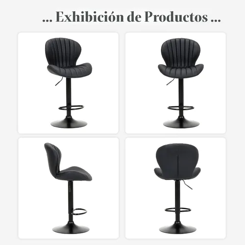 Miniatura 7 de COLAMY Juego de 4 taburetes de bar, modernas sillas de bar giratorias, taburetes tapizados de piel sintética ajustable, altura de mostrador con Negro