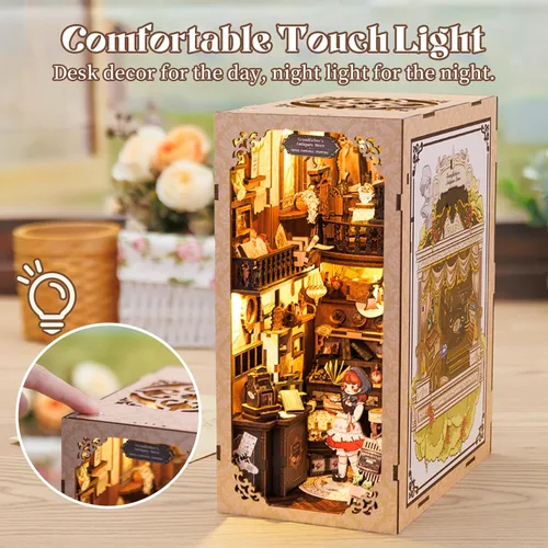 Miniatura 6 de Kit de rincón de libros Fsolis, kit de manualidades para casa de muñecas en miniatura para adultos, decoración para estantería, cumpleaños