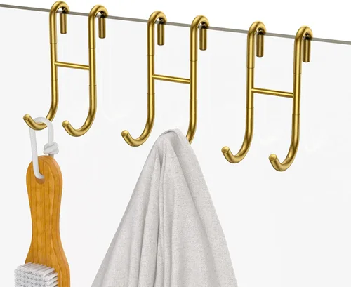 Ganchos para puerta de ducha (paquete de 3), ganchos para toallas para puerta de vidrio sin marco, instalación sin taladros, color dorado