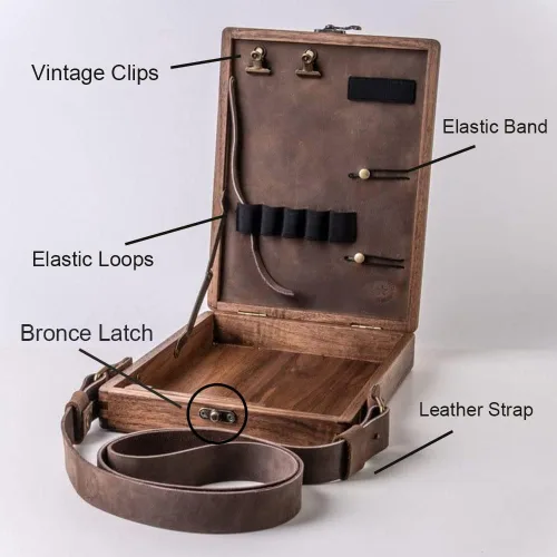 Miniatura 5 de Writers Messenger - Caja de madera multifuncional hecha a mano, bolsa de cartero, bolsa de herramientas portátil para artista, bolsa de herramientas