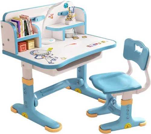 Juego de escritorio y silla, juego de sillas de escritorio ampliadas con patrón de dibujos animados para niños, escritorio de estudio, altura