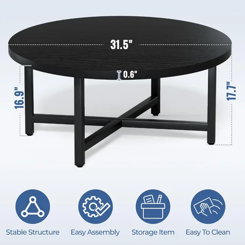 Miniatura 2 de Mesa de Centro, Mesas de Centro Grandes de 31.5", Mesas de Centro Redondas Negras para Sala de Estar, Mesa de Piso para Sentarse en el Suelo, Mesa