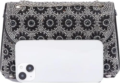 Miniatura 5 de Bolso de mano de cristal con diamantes de imitación de flores, bolsa de hombro brillante para boda, graduación, fiesta, novia, invitada, caja