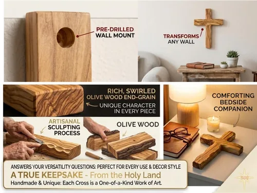 Miniatura 3 de Cruz de pared, cruces de madera de Belén, Tierra Santa. Crucifijo de madera de olivo. Decoración colgante para el hogar. Regalo religioso