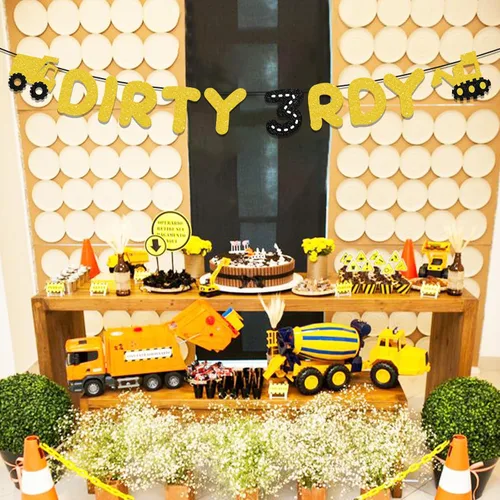Miniatura 3 de Cartel de construcción de tercer cumpleaños de suministros de decoración de fiesta de construcción, pancarta de tercer lugar para fiesta