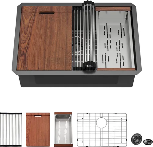 Miniatura 33 de Mocoloo Fregadero de barra de montaje inferior de 15 pulgadas, fregadero de cocina pequeño de 15 x 15 pulgadas, calibre 18, de acero inoxidable