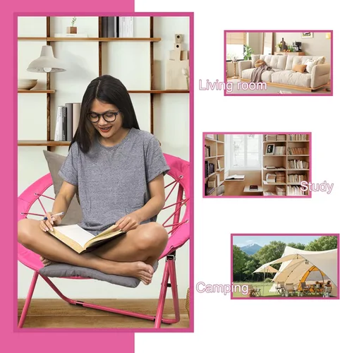 Miniatura 7 de Silla Bungee Portátil Plegable, Silla Dish Silla de Juego Bunjo para Exteriores e Interiores y Camping y BBQ (Rosa)