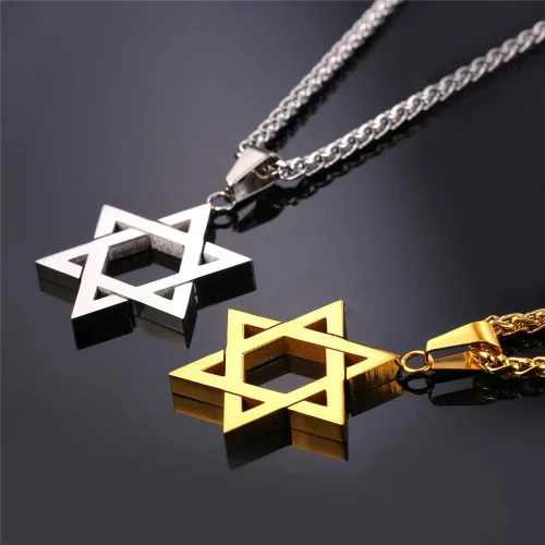 Miniatura 107 de U7 - Collar con Estrella de David para hombres y mujeres, dije hexagonal de acero inoxidable con cruz/piedra de rubí/collares clásicos judíos