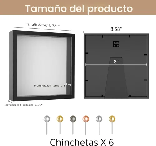 Miniatura 4 de Califortree 8x8 Caja Expositora con Marco de Sombra y Parte Trasera de Lino Suave - Incluye Alfileres, Caja Expositora para Recuerdos, Flores, Negro
