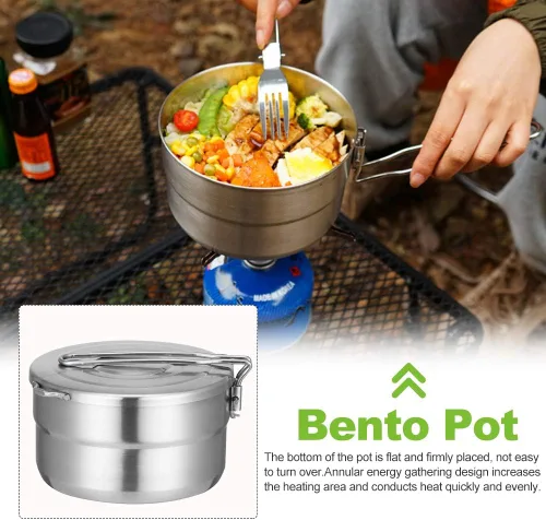 Miniatura 3 de DenpenTEC - Olla de acero inoxidable con tapa y mango plegable, olla Bento de gran capacidad de 1.5 L para acampar y senderismo