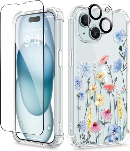 Miniatura 38 de GVIEWIN - Funda floral para iPhone 14 de 6.1 pulgadas, protector de pantalla + protector de lente de cámara, no se amarillenta, a prueba de golpes
