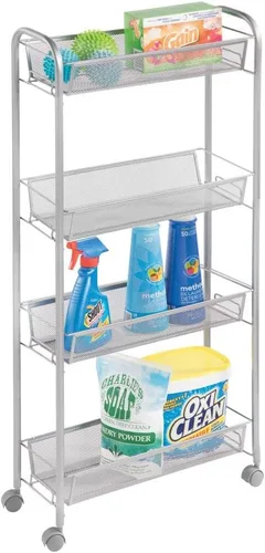 mDesign Carrito organizador de almacenamiento de metal de acero delgado con 4 estantes para lavandería, cocina, organización de baño, soporte
