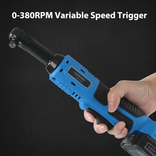 Miniatura 8 de WISETOOL Llave de trinquete inalámbrica extendida de 20 V 3/8 pulgadas con 2 baterías de 2.0 Ah, herramienta de trinquete alimentada por batería