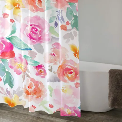 Miniatura 2 de Lovetar Cortina de ducha con diseño de flores de acuarela brillante, diseño femenino, tela impermeable, lavable, juego de cortinas de baño para baño